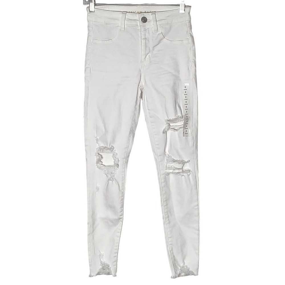American Eagle Skinny Jeans Women 2 Short White Distressed Ripped Next Level